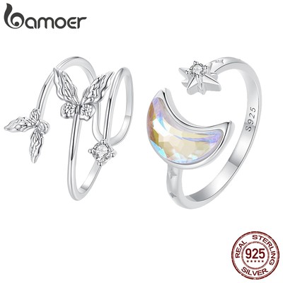Bamoer Nhẫn Hở Bạc 925 Hình Bướm Mặt Trăng Ngôi Sao Thời Trang Cho Nữ