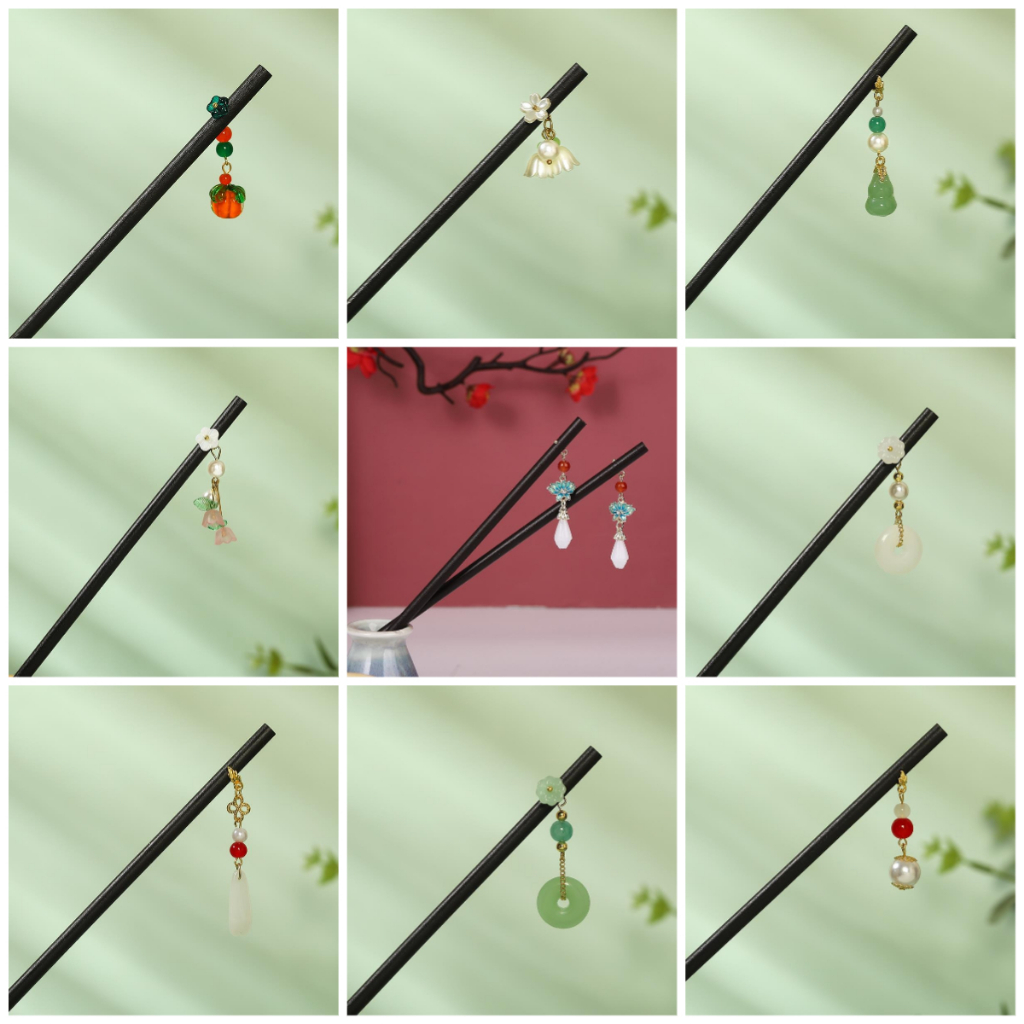 Trâm Cài Tóc Bằng Gỗ Mun Họa Tiết Hoa Đơn Giản Cho Nữ