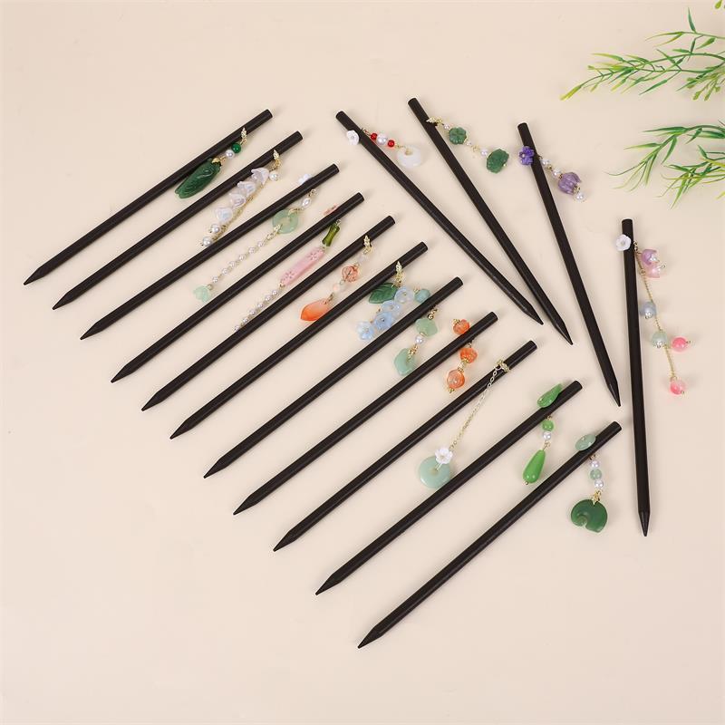 Trâm Cài Tóc Bằng Gỗ Mun Họa Tiết Hoa Đơn Giản Cho Nữ