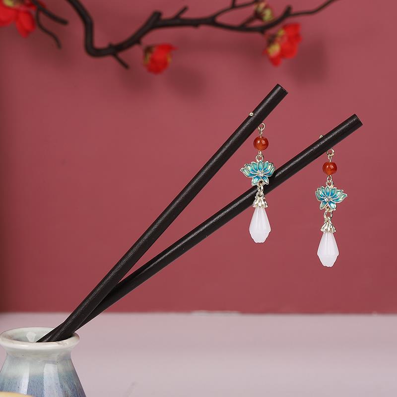 Trâm Cài Tóc Bằng Gỗ Mun Họa Tiết Hoa Đơn Giản Cho Nữ