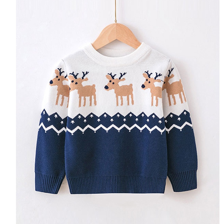 SUPER KIDS quần áo trẻ em Áo sweater Dệt Kim In Hoạt Hình Tuần Lộc Giáng Sinh Dễ Thương Cho Bé đồ bé trai