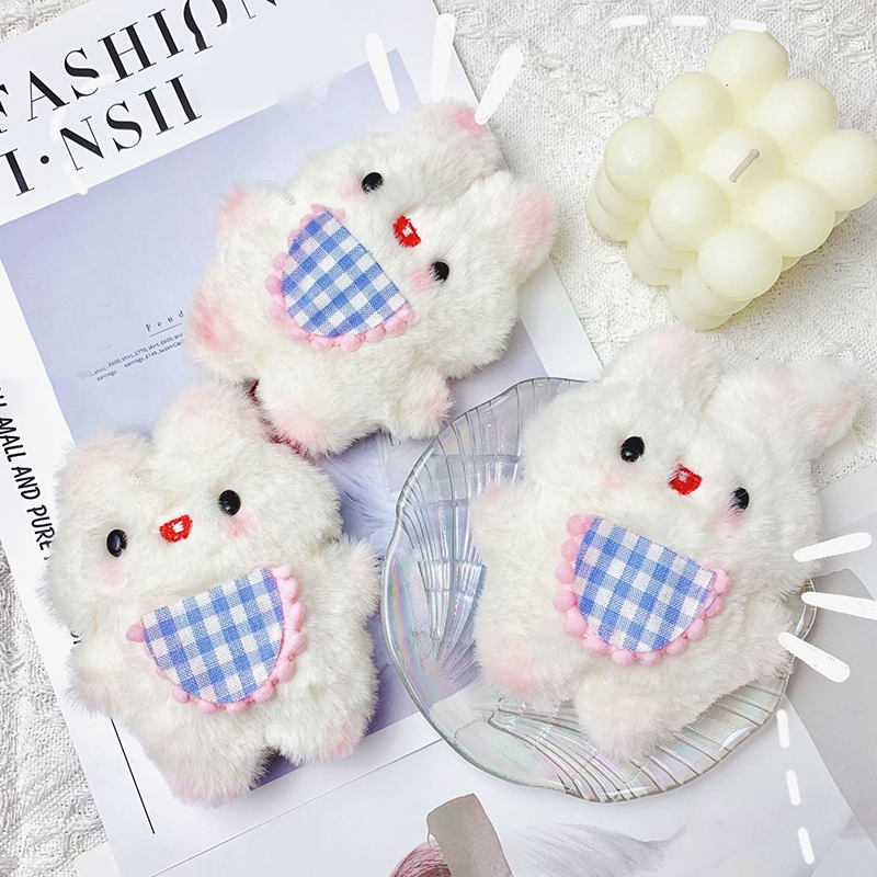 Pjy diy cartoon plush bib rabbit doll toy keychain túi dễ thương mặt dây chuyền ch chìa khóa xe hơi cho phụ nữ quà tặng kawaii pj