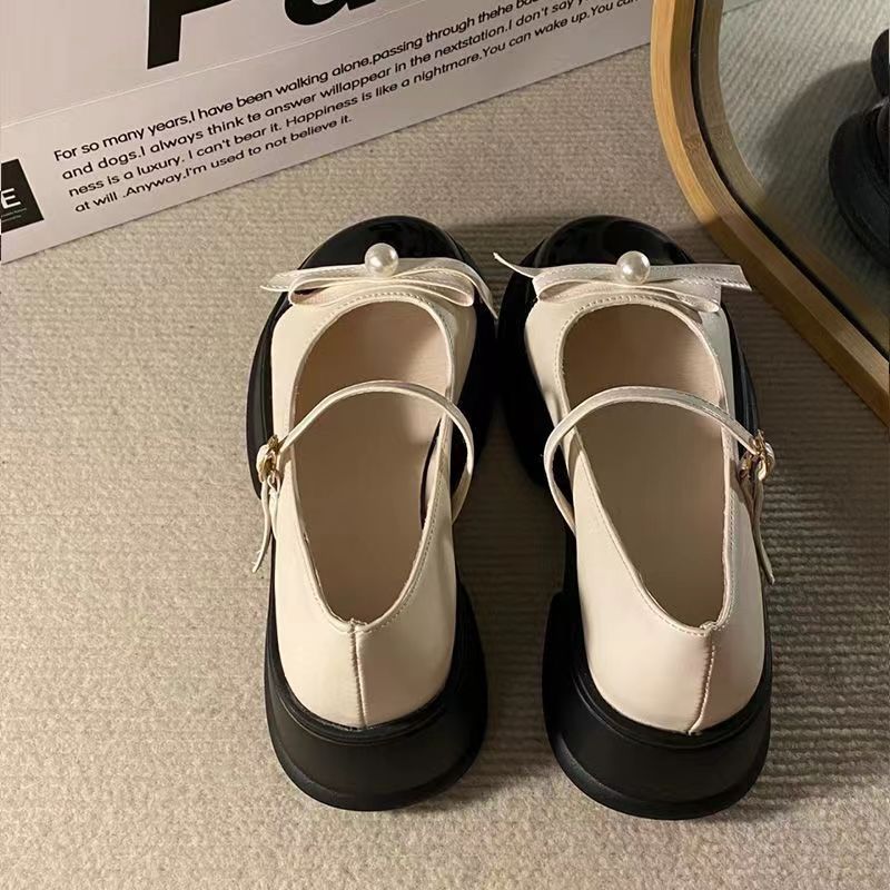 Giày Bup Bê Nữ 2 Màu Giày Mary Jane Da Thắt Nơ Phong Cách retro Pháp 2023 Dễ Phối Đồ