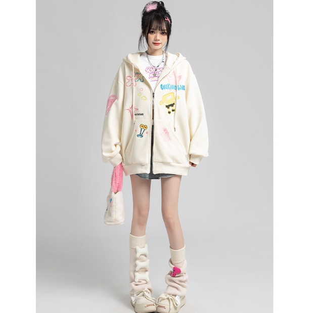 Áo Khoác Hoodie Dáng Rộng In Hình spongebob Cute Phong Cách Mới 2023