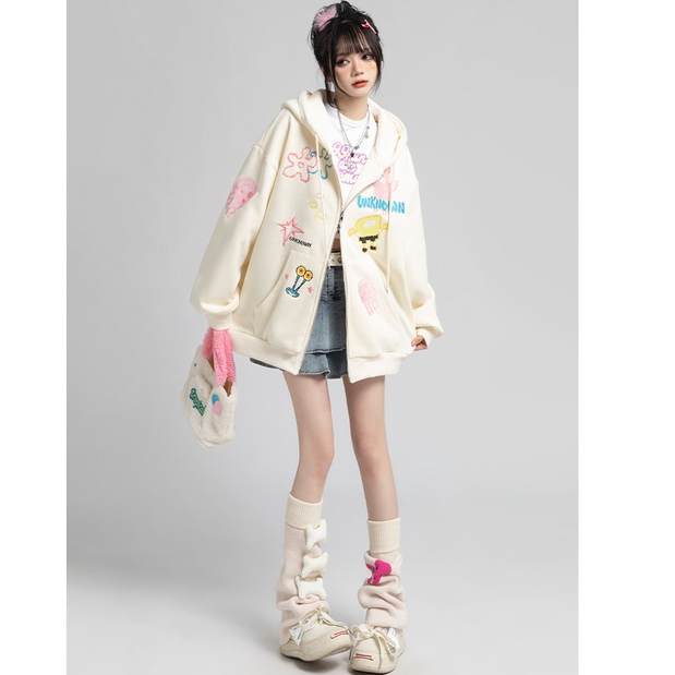 Áo Khoác Hoodie Dáng Rộng In Hình spongebob Cute Phong Cách Mới 2023