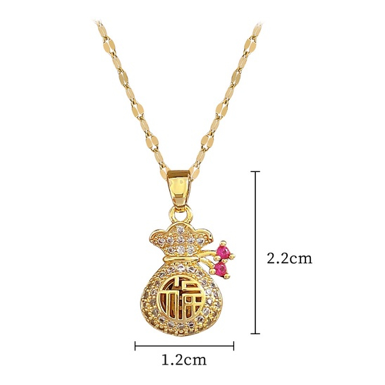 Dây Chuyền Thép Titan Mặt Hình Nhân Vật May Mắn Đính Kim Cương Giả Tự Nhiên Dạng Ví Nhỏ