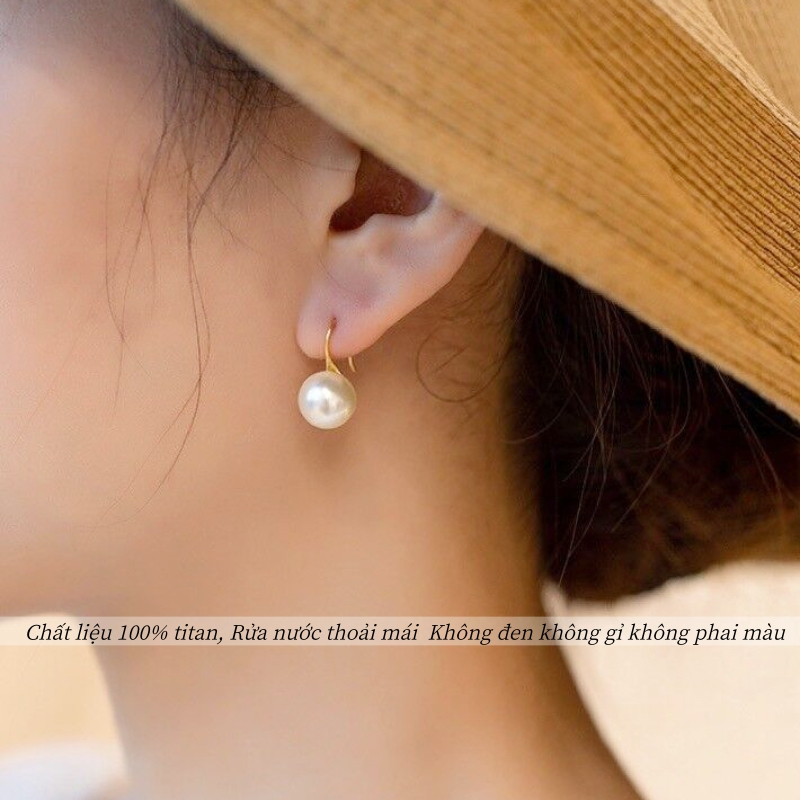Bông tai titan không gỉ mạ vàng 18k thiết kế ngọc trai nhân tạo phong cách thời trang thanh lịch dành cho nữ