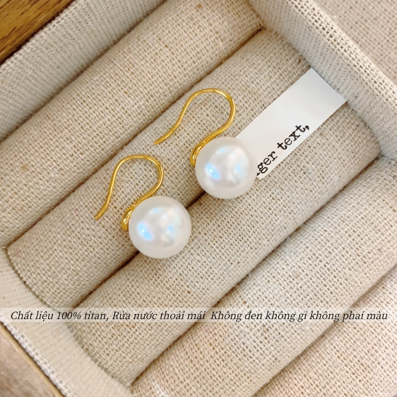 Bông tai titan không gỉ mạ vàng 18k thiết kế ngọc trai nhân tạo phong cách thời trang thanh lịch dành cho nữ