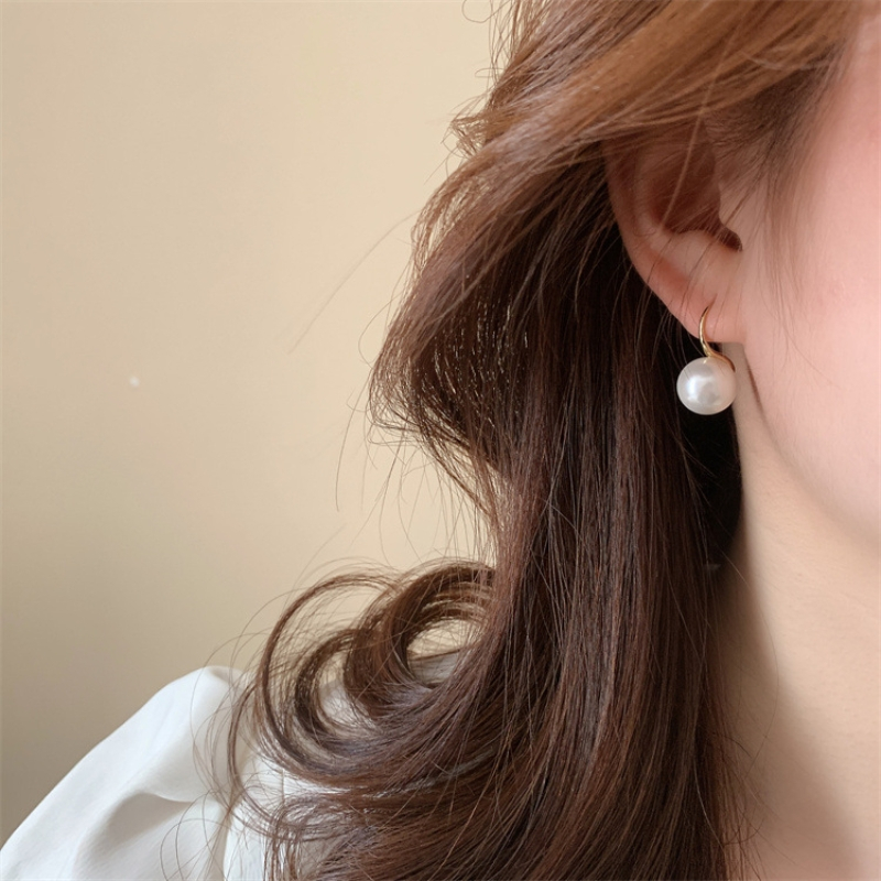 Bông tai titan không gỉ mạ vàng 18k thiết kế ngọc trai nhân tạo phong cách thời trang thanh lịch dành cho nữ