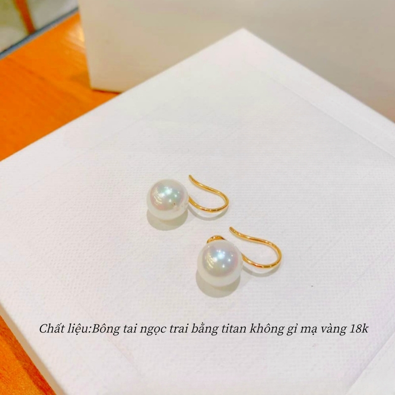Bông tai titan không gỉ mạ vàng 18k thiết kế ngọc trai nhân tạo phong cách thời trang thanh lịch dành cho nữ