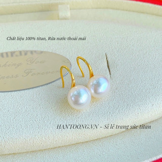  Bông tai titan không gỉ mạ vàng 18k thiết kế ngọc trai nhân tạo phong cách thời trang thanh lịch dành cho nữ 