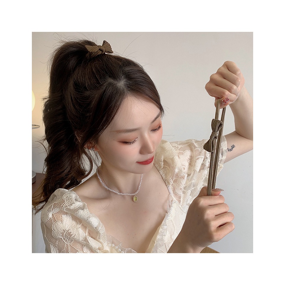 Dây buộc tóc co giãn phối nơ ruy băng thời trang thu đông phong cách Hàn Quốc cho nữ