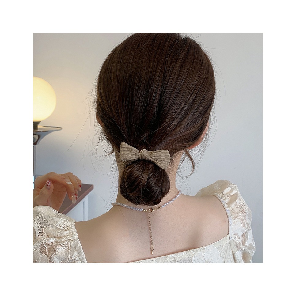 Dây buộc tóc co giãn phối nơ ruy băng thời trang thu đông phong cách Hàn Quốc cho nữ