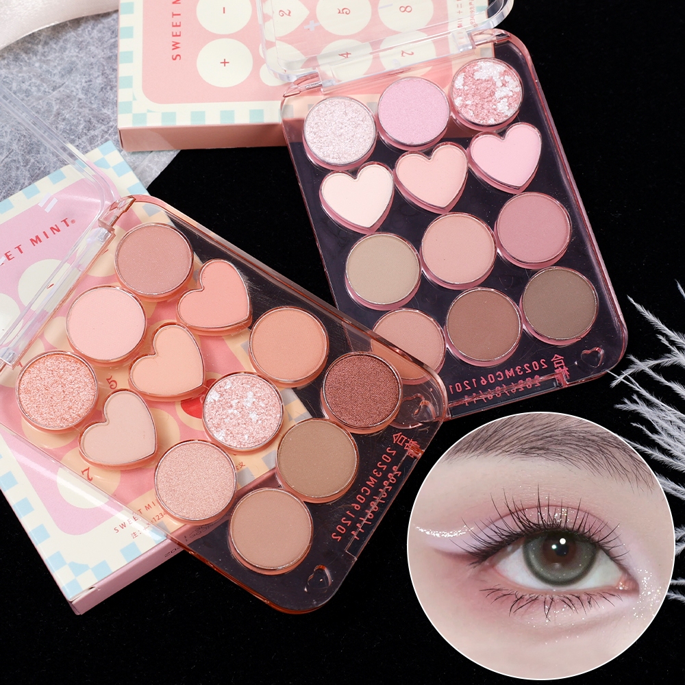 Sweet mint Bảng Phấn Mắt 12 Màu Trong Suốt Lấp Lánh Lâu Trôi Chống Thấm Nước
