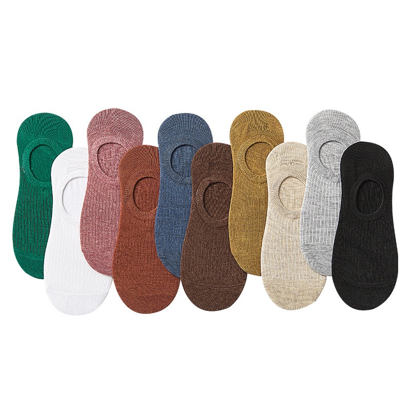 Vớ Thuyền cotton silicone Cổ Thấp Màu Trơn Chống Trượt Cho Nam