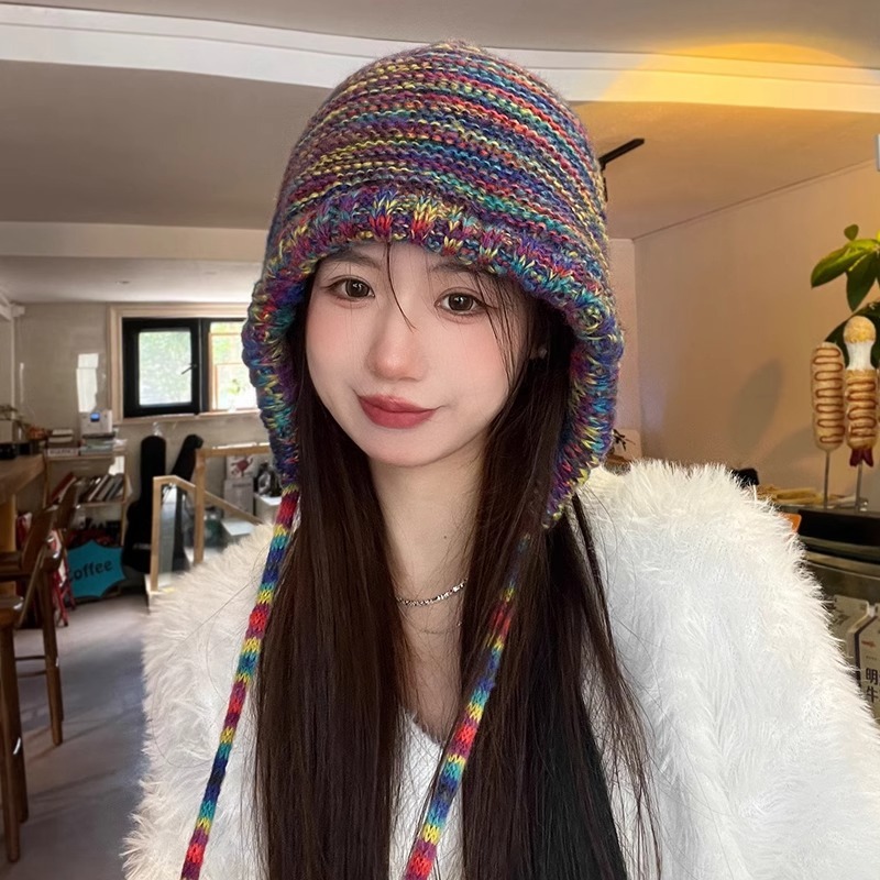 Mũ Len Dệt Kim Màu gradient Thời Trang Thu Đông Cho Nữ