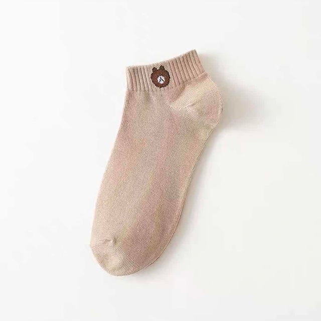 Clemine Đôi Tất Chân cotton Cổ Thấp In Hình Gấu Hoạt Hình Đáng Yêu Cho Nữ