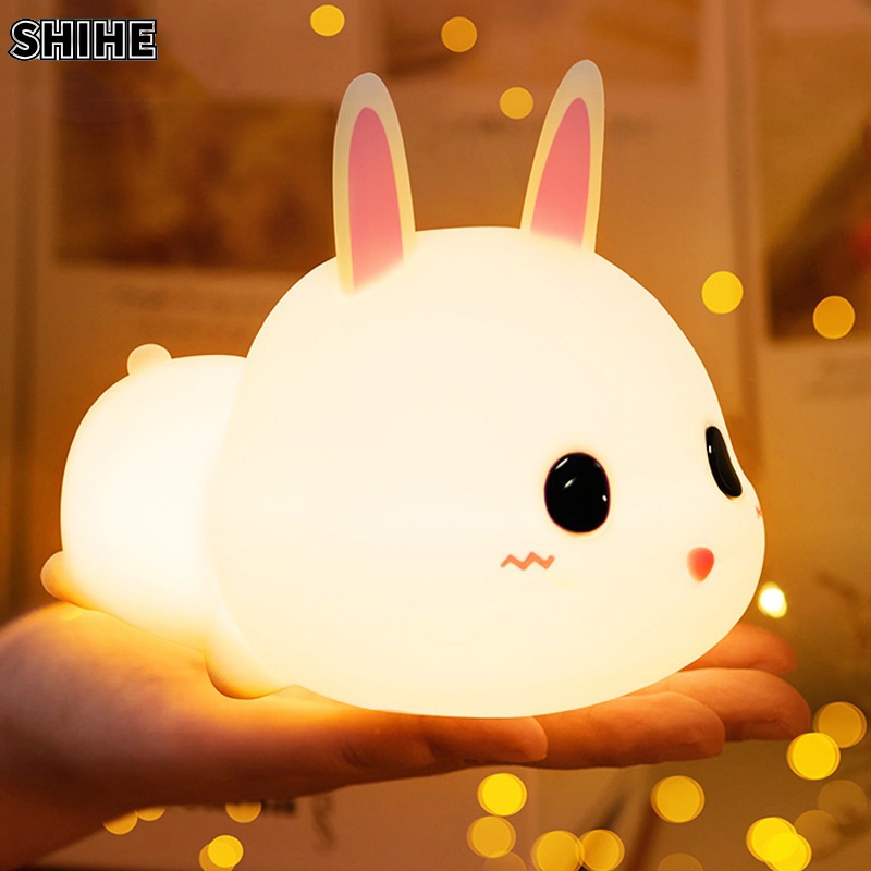 SHIHE thỏ đáng yêu pat đèn ngủ sạc phòng ngủ giường cho trẻ ăn kèm với đèn silicone ban đêm l