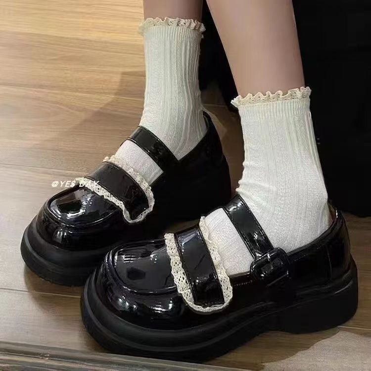 Giày Mary Jane Mới Giày Da Mũi Tròn Đế Dày Phong Cách retro Cho Nữ