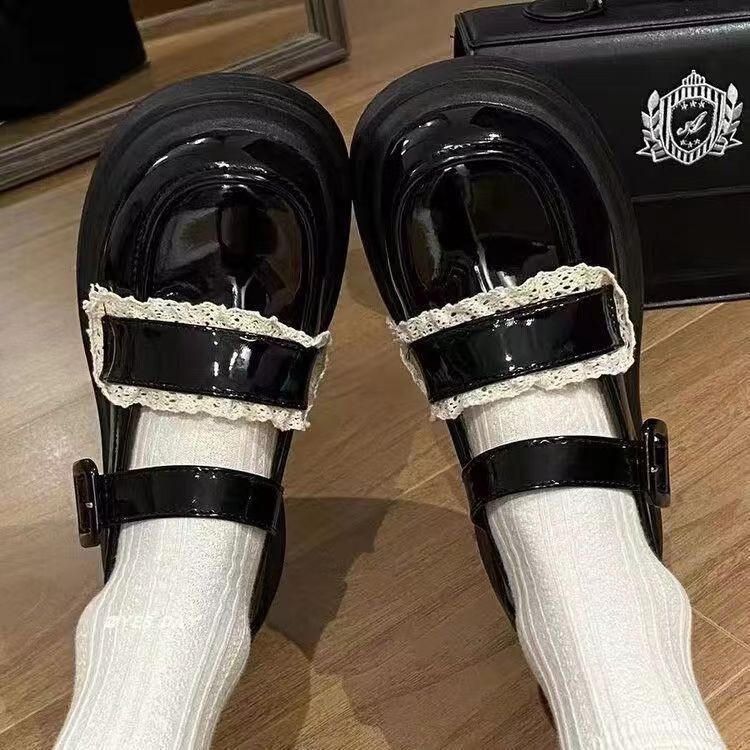 Giày Mary Jane Mới Giày Da Mũi Tròn Đế Dày Phong Cách retro Cho Nữ