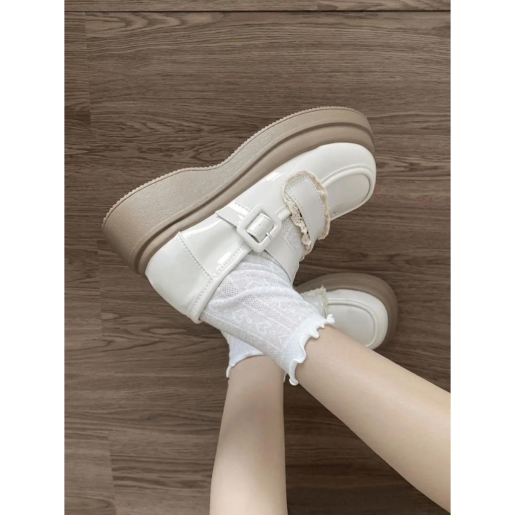 Giày Mary Jane Mới Giày Da Mũi Tròn Đế Dày Phong Cách retro Cho Nữ