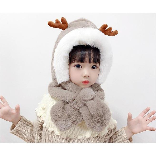 Mũ Giáng Sinh Kèm Khăn Choàng Cổ Bằng Lông Nhung Giữ Ấm Tai Cho Bé