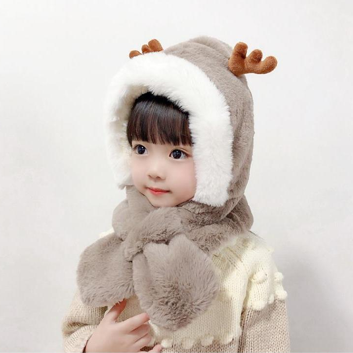 Mũ Giáng Sinh Kèm Khăn Choàng Cổ Bằng Lông Nhung Giữ Ấm Tai Cho Bé
