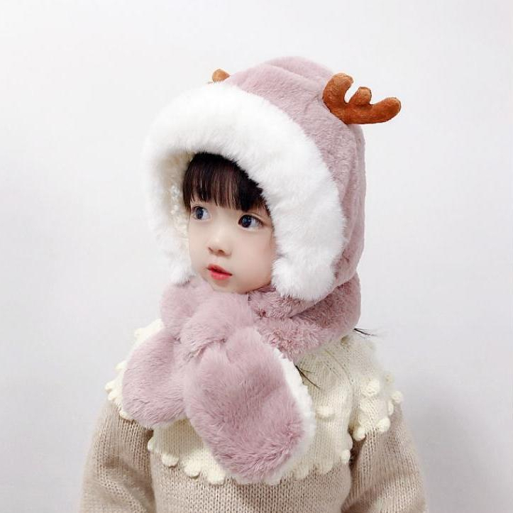 Mũ Giáng Sinh Kèm Khăn Choàng Cổ Bằng Lông Nhung Giữ Ấm Tai Cho Bé