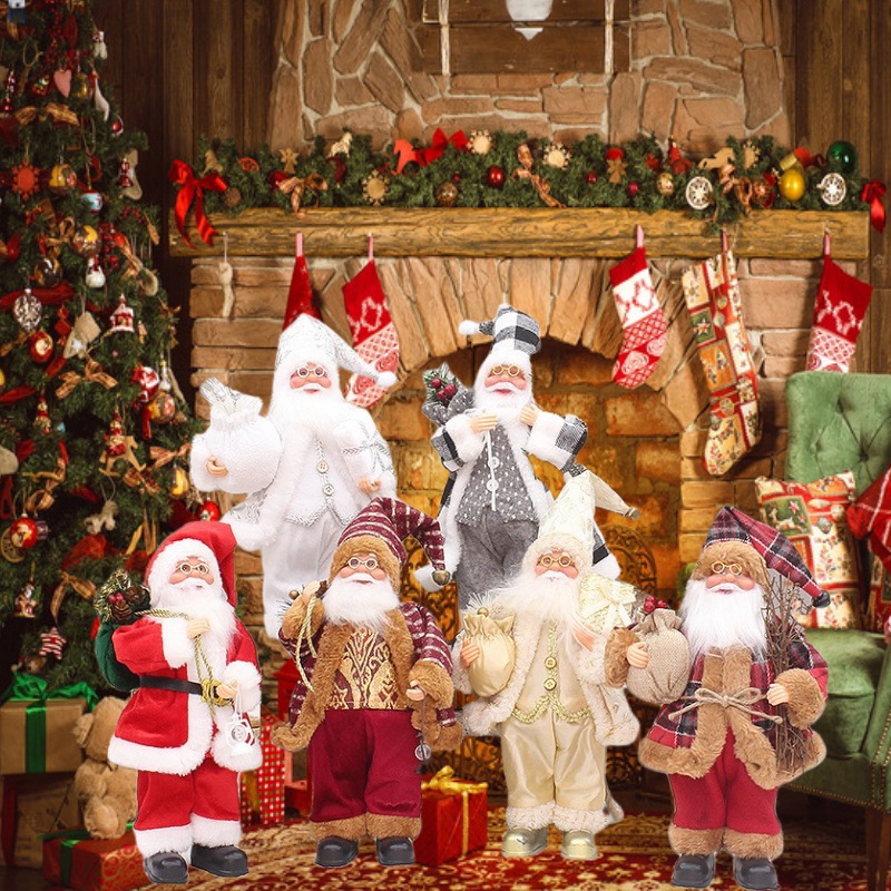 Christmas Sitting Santa Hand Crafted Santa Claus Figurines Doll with Gift Bag and Presents Christmas Decoration for Home Office Table Xmas Party Ornament Gift