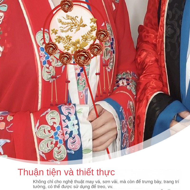 Khung Tre Hai Khung Hình Tròn Lớn Thêu Hoa Có Đèn Và Tay Cầm Dài Dùng Làm Quà Tặng Đám Cưới diy