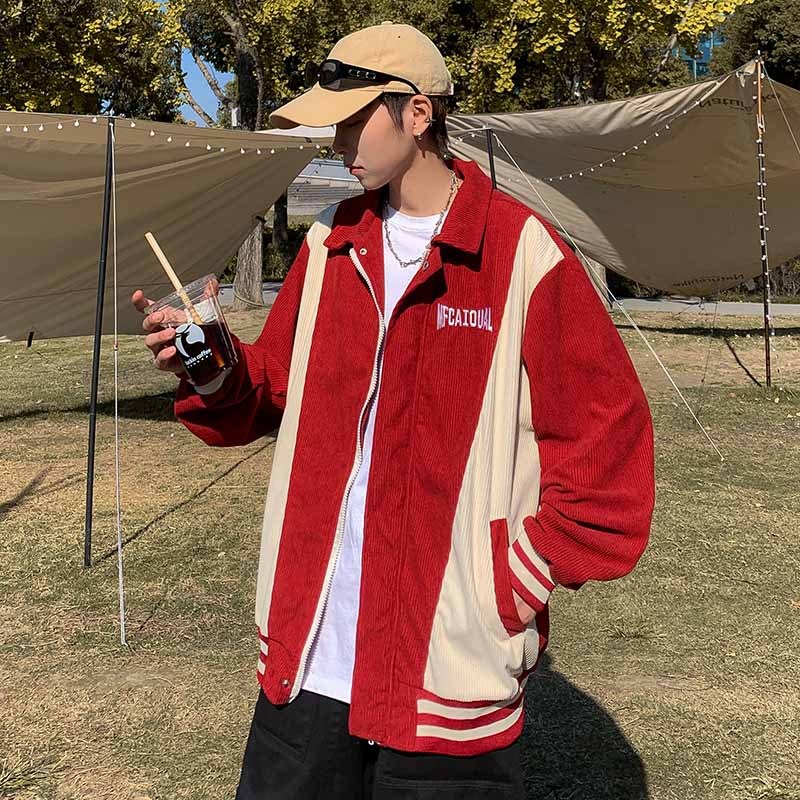 Áo Khoác Bóng Chày Dáng Rộng Phối Màu Tương Phản Kiểu Mỹ Thời Trang Thu Đông Cho Nam