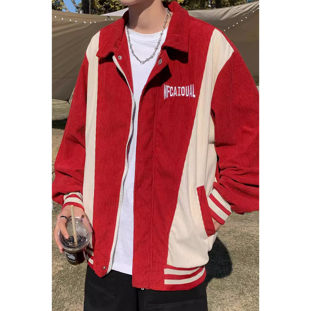 Áo Khoác Bóng Chày Dáng Rộng Phối Màu Tương Phản Kiểu Mỹ Thời Trang Thu Đông Cho Nam