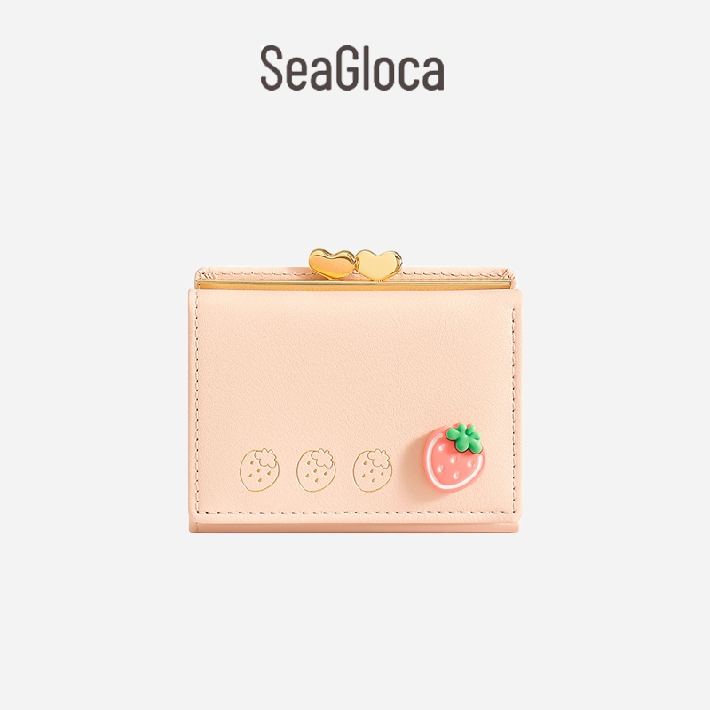 Seagloca Ví Da pu Ngắn Gấp Ba Thời Trang Hàn Quốc Đơn Giản Ngọt Ngào Dành Cho Bạn Nữ