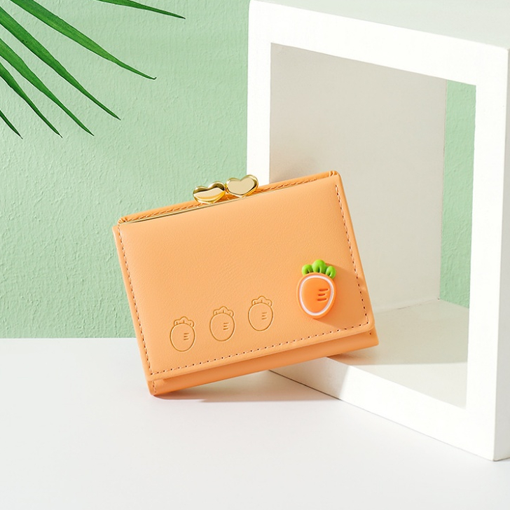 Seagloca Ví Da pu Ngắn Gấp Ba Thời Trang Hàn Quốc Đơn Giản Ngọt Ngào Dành Cho Bạn Nữ