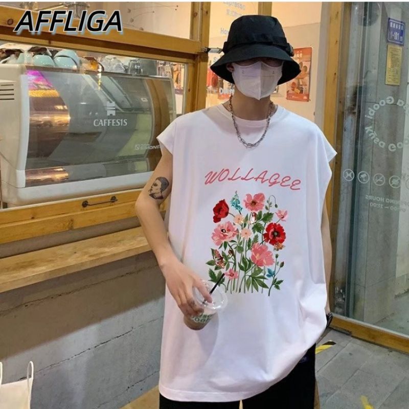 ✦AFFLIGA✦ Áo thun AFFLIGE không tay dáng rộng phong cách Hồng Kông thời trang mùa hè dành cho cặp đôi size M-3XL