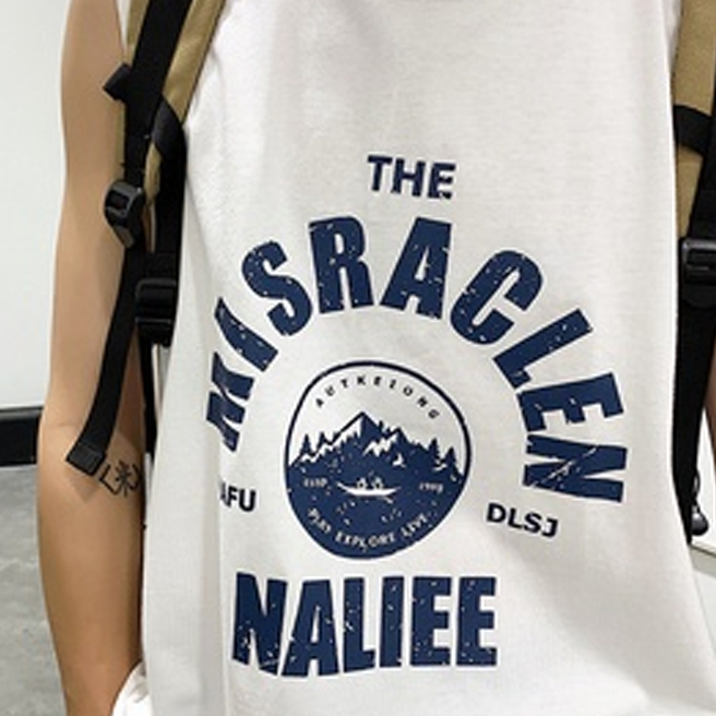 ✦AFFLIGA✦ Áo thun ba lỗ AFFLIGE cổ tròn in chữ đơn giản phong cách thể thao thời trang mùa hè dành cho nam