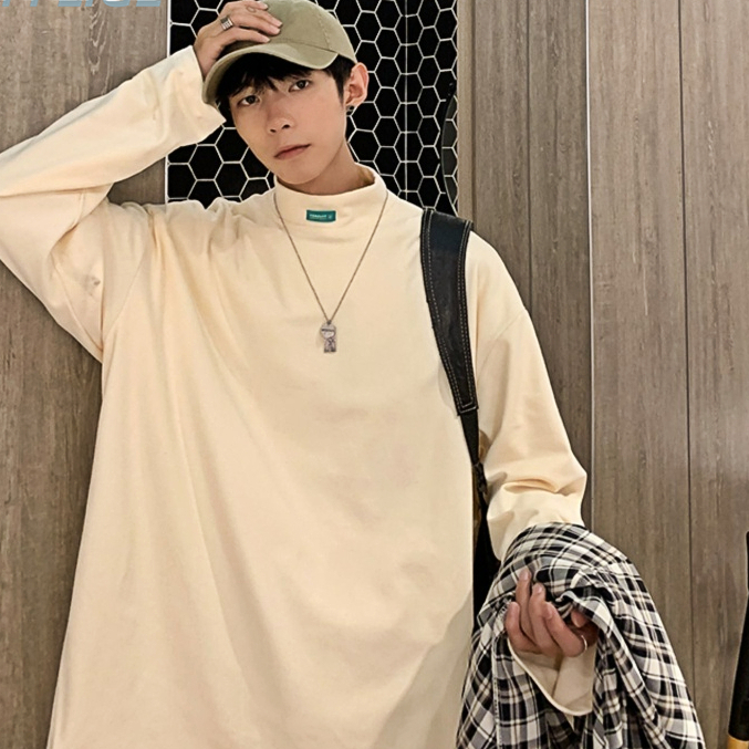 ✦ AFFLIGA ✦Áo thun tay dài cổ cao dáng rộng phong cách Hàn Quốc thời trang năng động cho nam