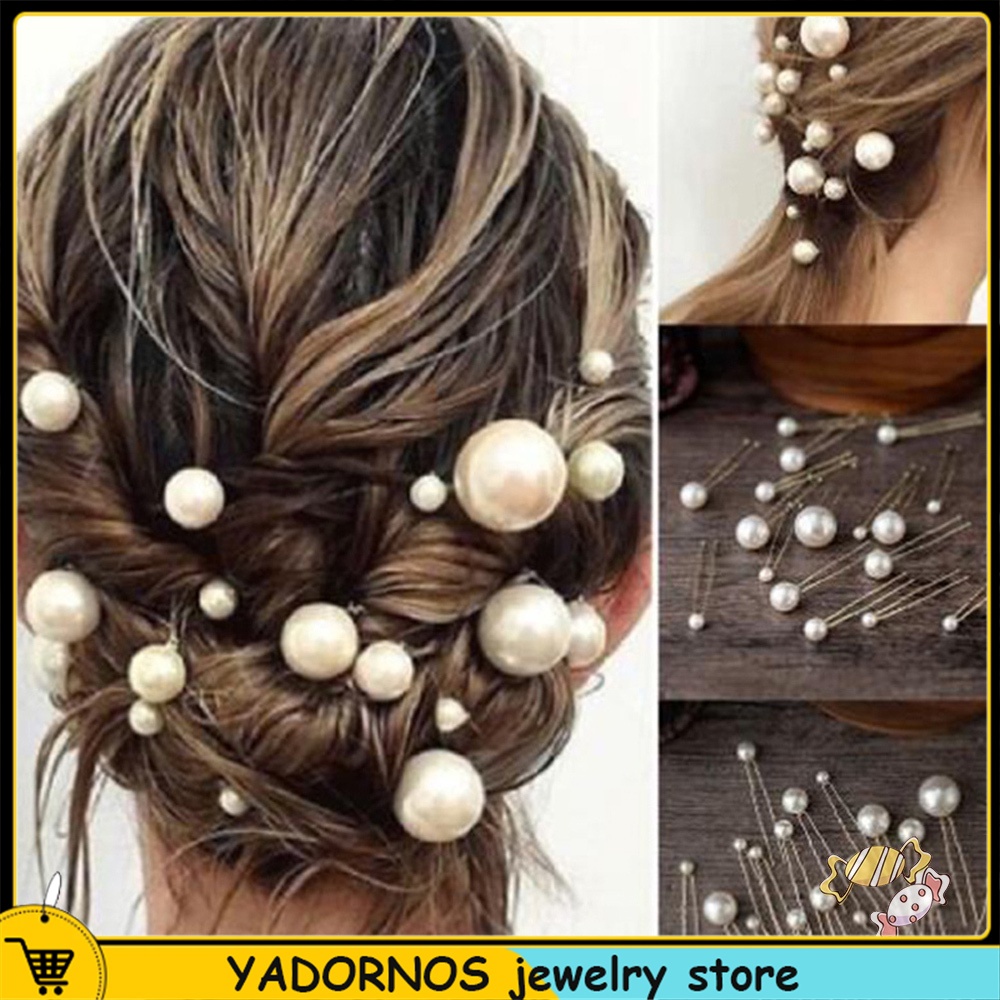 YADORNOS Bộ 20 Kẹp Tóc Chữ U Đính Ngọc Trai Giả Bằng Hợp Kim Siêu Bền