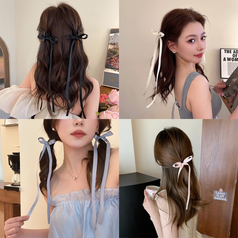 Bộ 2 kẹp tóc nơ CHLINS ruy băng dài ngọt ngào thời trang cho nữ