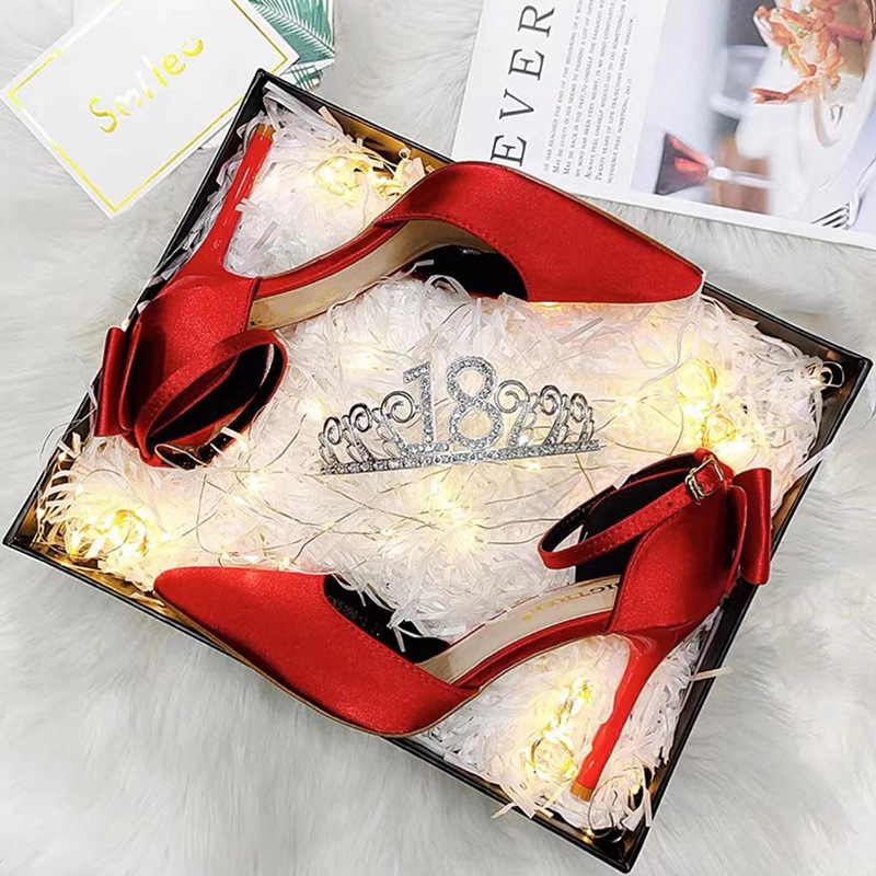 Hong Kong Premium shoes❥  Giày cao gót sandal quai ngang mũi nhọn phong cách Hàn Quốc mới thời trang ngọt ngào