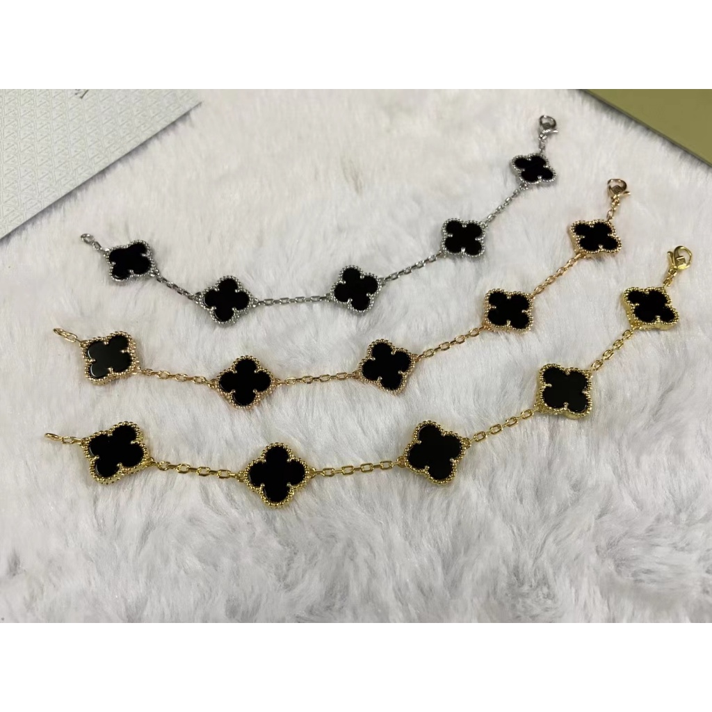 Van cleef & arpels Vòng Tay Cỏ Bốn Lá Đính Kim Cương Đen