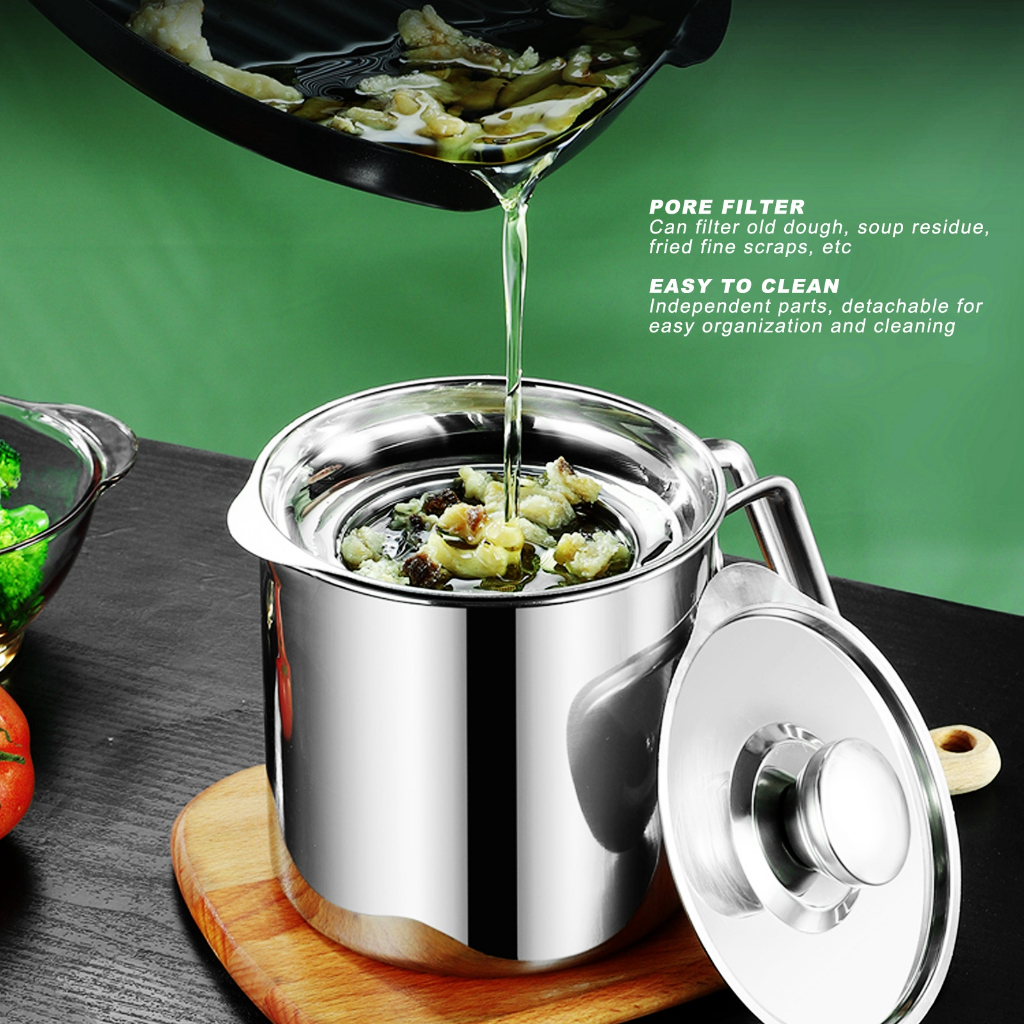 ModernHome Nồi lọc dầu bằng thép không gỉ có tay cầm Hộp đựng mỡ nhà bếp để nấu chiên