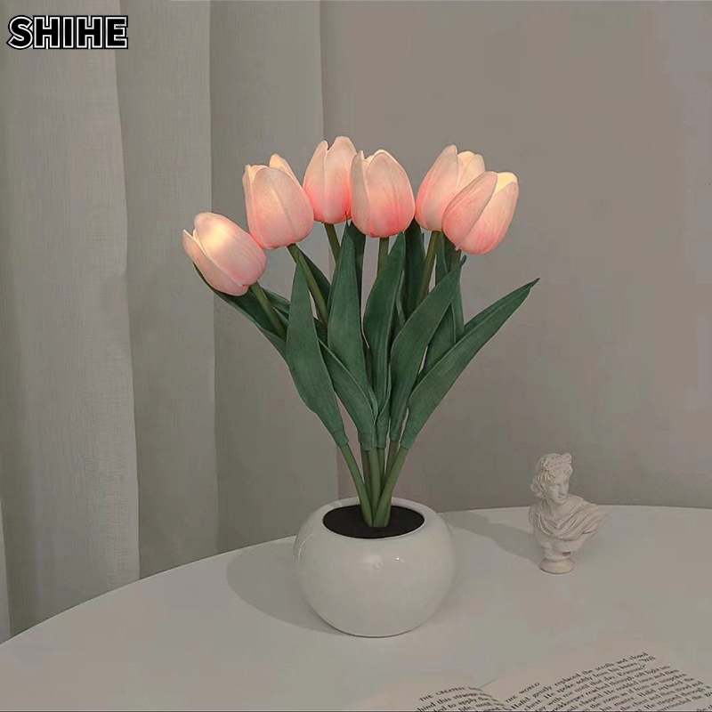 SHIHE Đèn Ngủ Để Bàn Hình Hoa tulip Nhỏ Giả Ánh Sáng Ban Đêm Cho Bé Gái