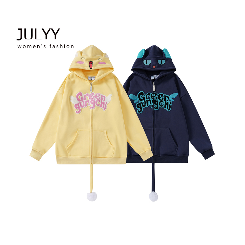 Áo Hoodie Thêu Hình Đôi Cánh Nhỏ Dễ Thương Phong Cách Nhật Bản Thời Trang Thu Đông Dành Cho Cặp Đôi