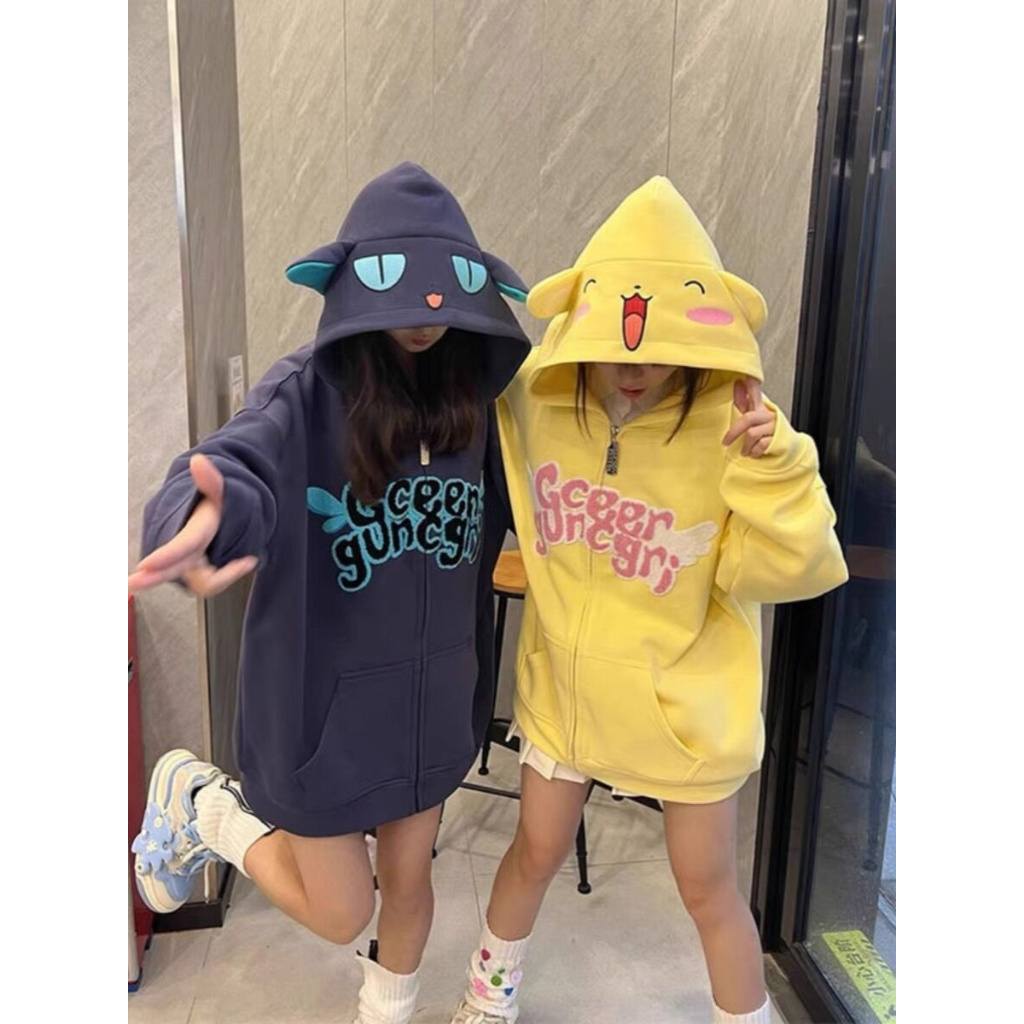 Áo Hoodie Thêu Hình Đôi Cánh Nhỏ Dễ Thương Phong Cách Nhật Bản Thời Trang Thu Đông Dành Cho Cặp Đôi