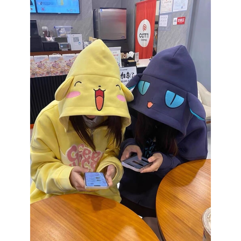 Áo Hoodie Thêu Hình Đôi Cánh Nhỏ Dễ Thương Phong Cách Nhật Bản Thời Trang Thu Đông Dành Cho Cặp Đôi