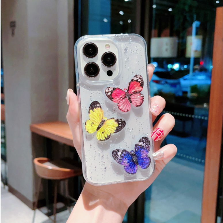 Ốp Điện Thoại Hình Bướm 3d Nhiều Lá Bạc Cho iphone 11 12 13 14 15 pro 15 max