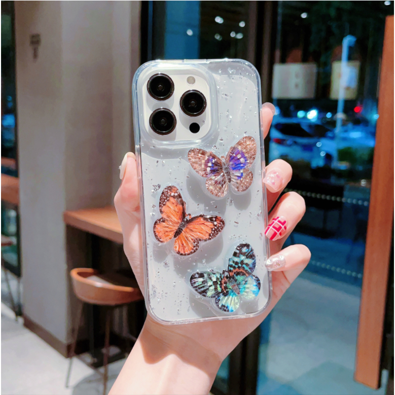 Ốp Điện Thoại Hình Bướm 3d Nhiều Lá Bạc Cho iphone 11 12 13 14 15 pro 15 max