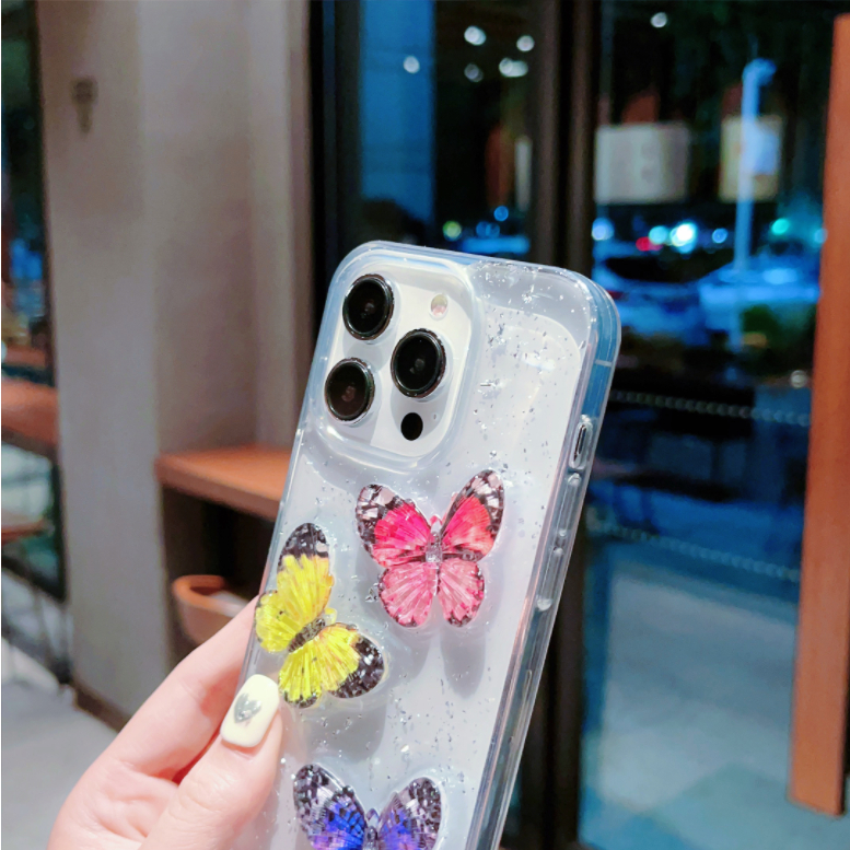 Ốp Điện Thoại Hình Bướm 3d Nhiều Lá Bạc Cho iphone 11 12 13 14 15 pro 15 max