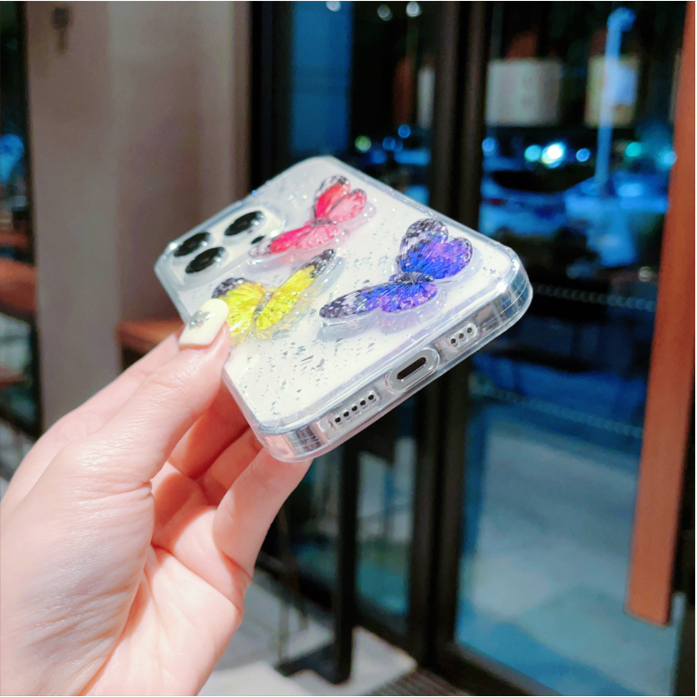 Ốp Điện Thoại Hình Bướm 3d Nhiều Lá Bạc Cho iphone 11 12 13 14 15 pro 15 max